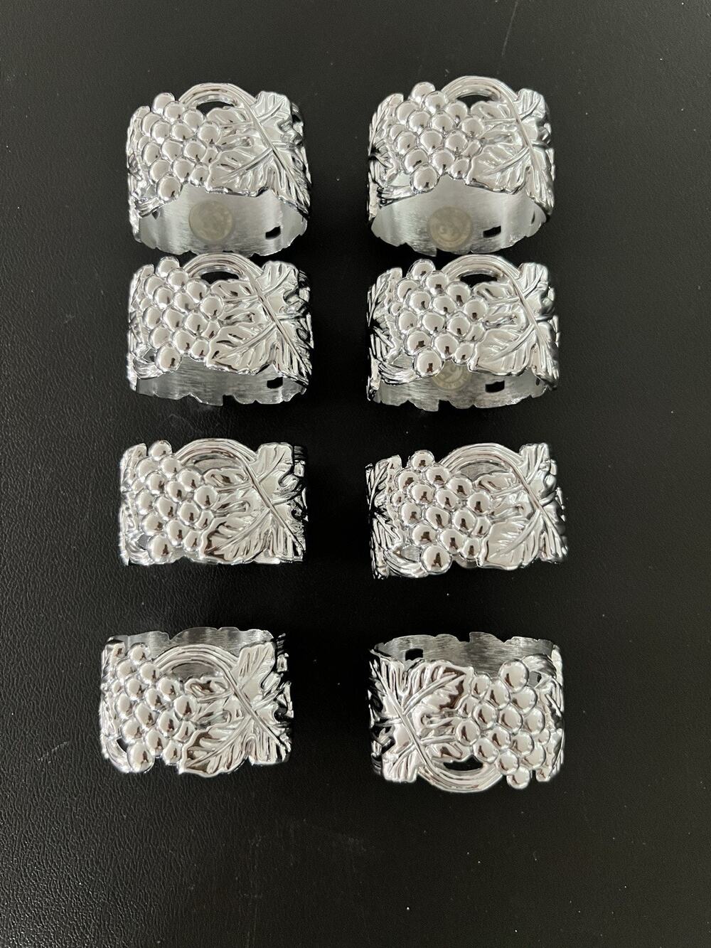 8 Godinger Silver Art Co Napkin Rings Grape Leaves EXCELLENT Vintage Estate NEW
